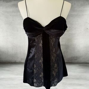 Vintage Caché Bustier Top Sz 2 Black Velvet Lace Gothic Whimsigoth Vamp 90s Y2K